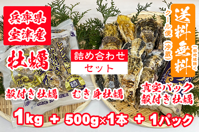 【室津牡蠣】生食用 殻付き生牡蠣 1kg 生食用 むき身 500g × 1本 真空パック（殻付き牡蠣）× １パック