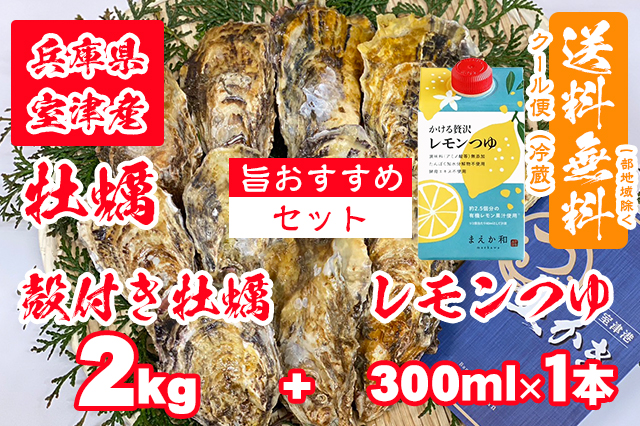 【室津牡蠣】生食用 殻付き生牡蠣 2kg レモンつゆ 300ml × １本