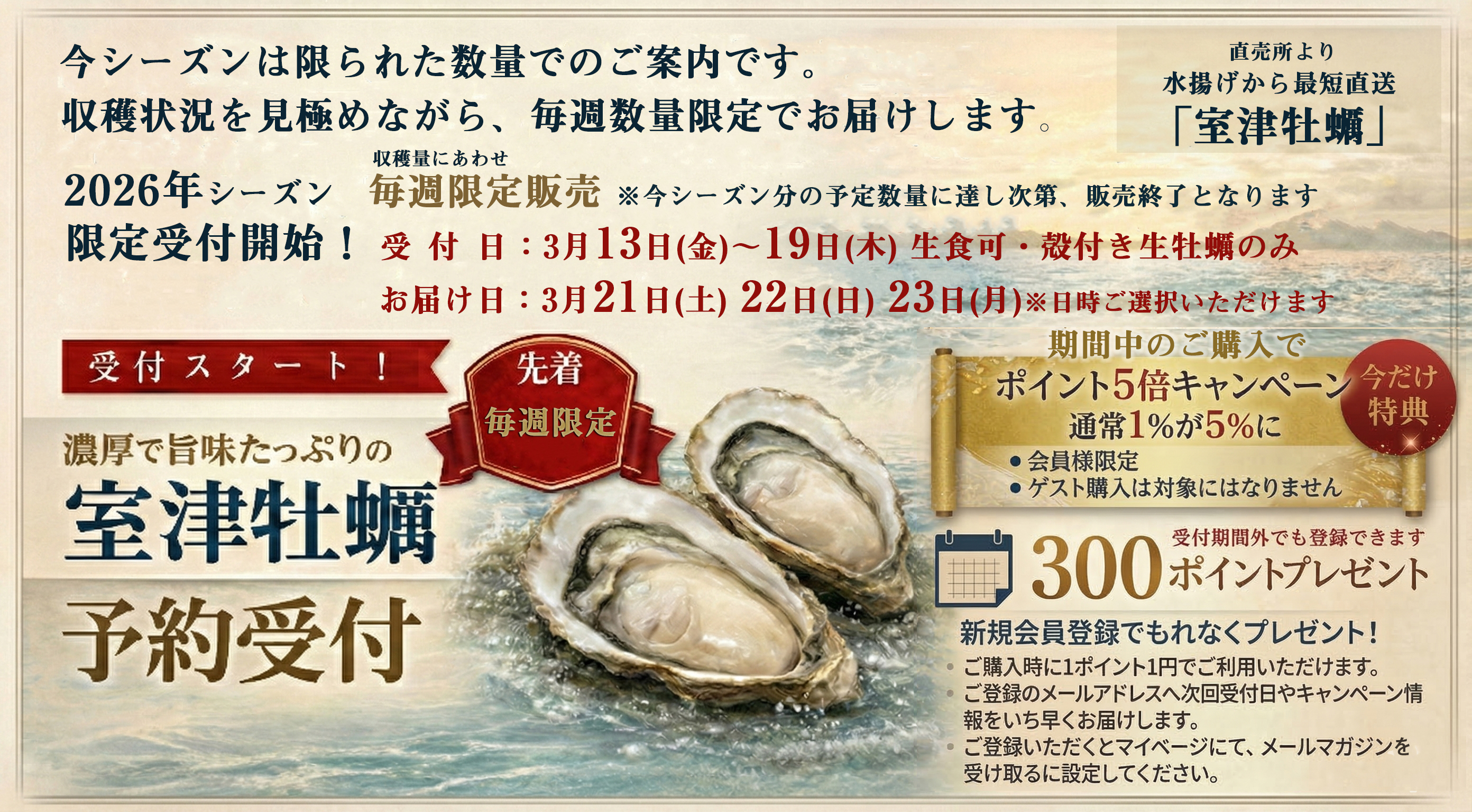 【室津牡蠣の直売通販】ポイント５倍キャンペーン
