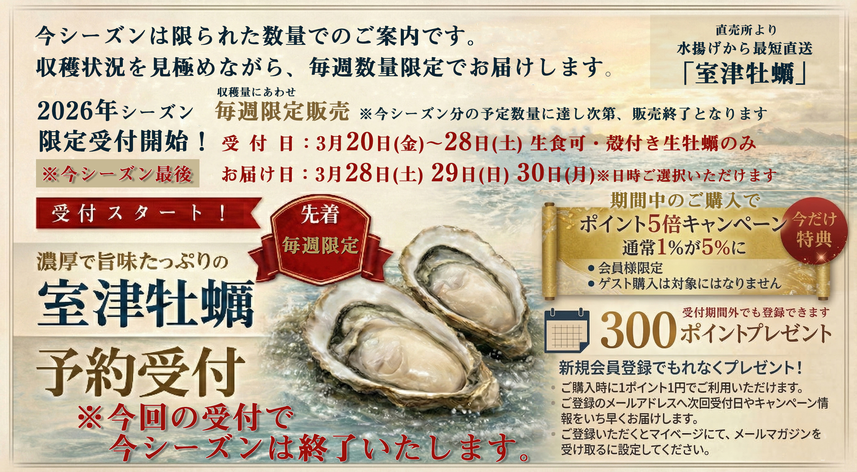 【室津牡蠣の直売通販】ポイント５倍キャンペーン